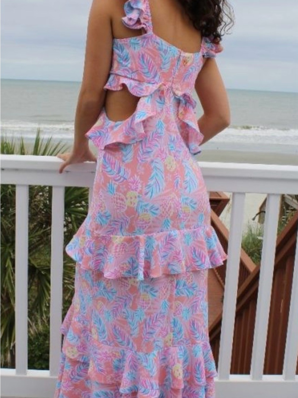 Simply Southern Pink Tropical Ruffle Maxi Dress